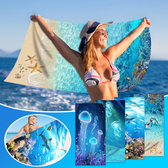Teissuly 30x60 Inch Microfiber Beach Towel Super Lightweight Colorful Bath Towel Sandproof Beach Blanket Multi-Purpose Towel For Travel Swimming Pool Teissuly WER202310168995