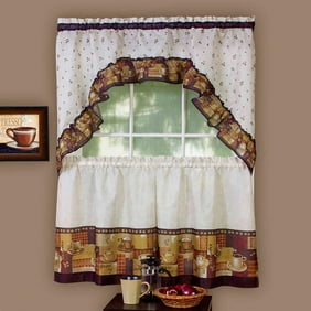 Dark Creme Tan Primitive Kitchen Curtains Prim Grove Crow And Star
