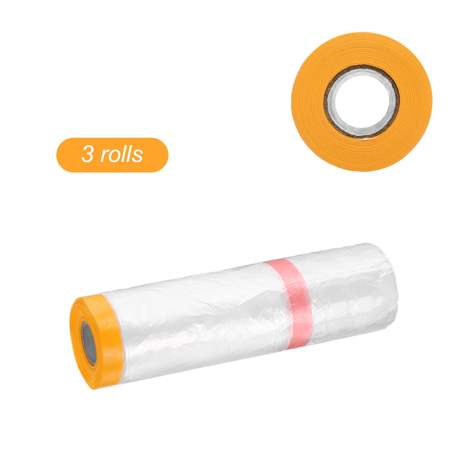 Uxcell 3 Rolls Pre-Taped Masking Film 78.7"x65.6ft Double Adhesive Tape and Drape Painters Plastic Drop Cloth Film with Tape Plastic Sheeting for Automotive Painting Covering