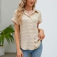 thumbnail image 5 of TTUHYWXI Womens Short Sleeve Shirts V Neck Collared Button Down Shirt Tops with Pockets (Beige, XL), 5 of 9