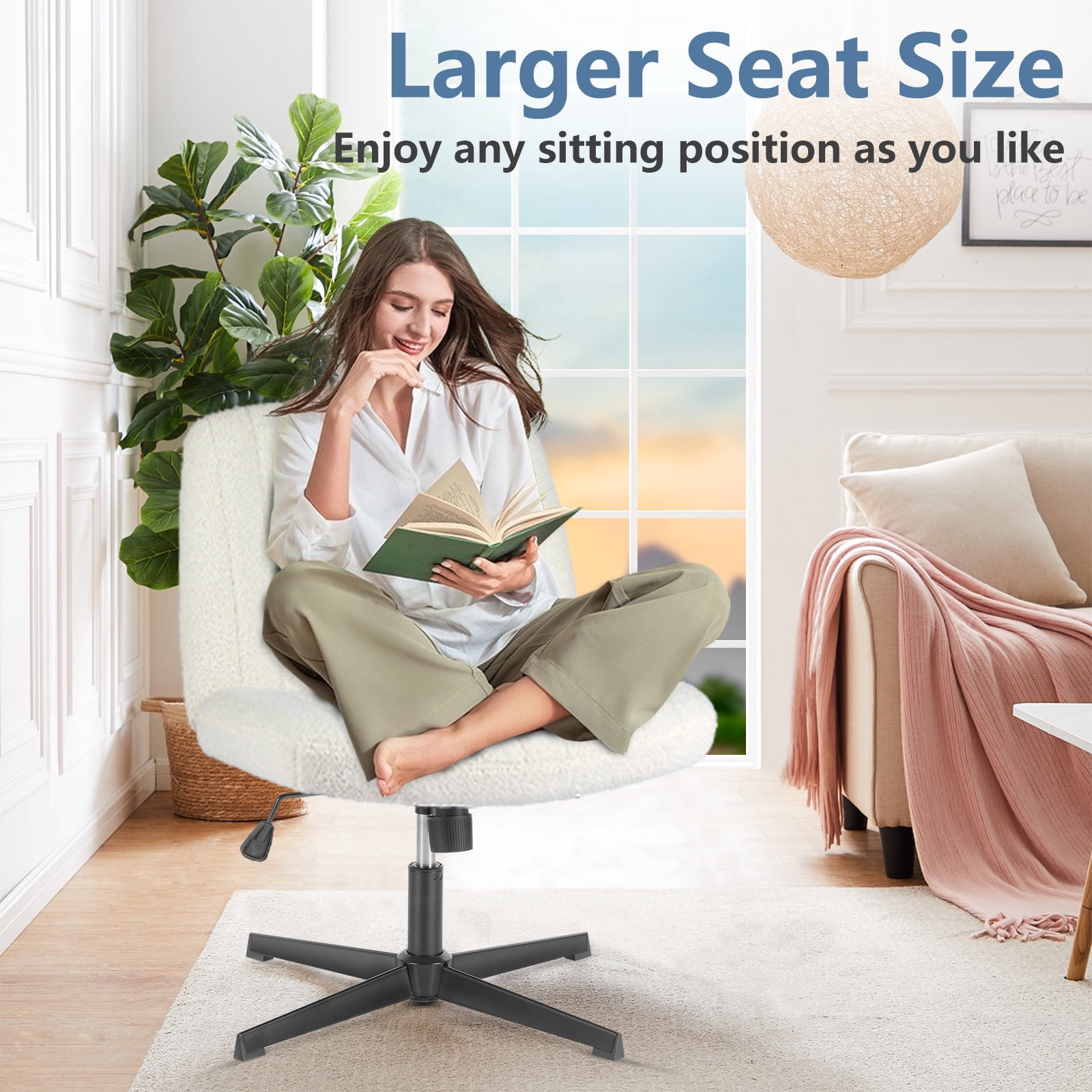Cross-Legged Armless Swivel Chair without Wheels for Home Office