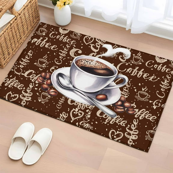 Coffee Bathroom Rug Washable 2x3 Entryway Rug Non Slip Vintage Art Pastoral Front Door Mat Low Pile Indoor Doormat Throw Floor Carpet for Kitchen Bedroom Entrance
