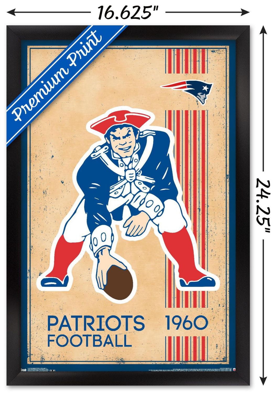 NFL New England Patriots - Retro Logo 14 Wall Poster, 14.725" x 22.375" Framed