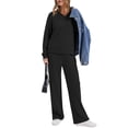 thumbnail image 5 of Quixlent Two Piece Outfits for Women Casual Fall Lounge Sweatsuits Long Sleeve V-Neck Top Wide Leg Pants Matching Sets, 5 of 8