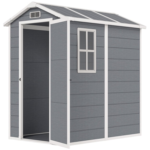 6' x 4' Outdoor Storage Shed, Plastic Shed with Floor, Window, Lockable Door and Vents for Outdoor Patio Storage, Gray