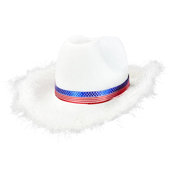 VNKIDY Independence Day Cowboy Hat With Us Flag Band Feather Trim Western Style Cowgirl Hat For Fourth Of July Party Festive Events Stylish Hat