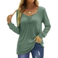 thumbnail image 2 of Tops plisados de manga larga para mujer, transpirables, suaves, cómodos, lavables a máquina, tops de manga larga para uso diario al aire libre, Verde XL, 2 of 6