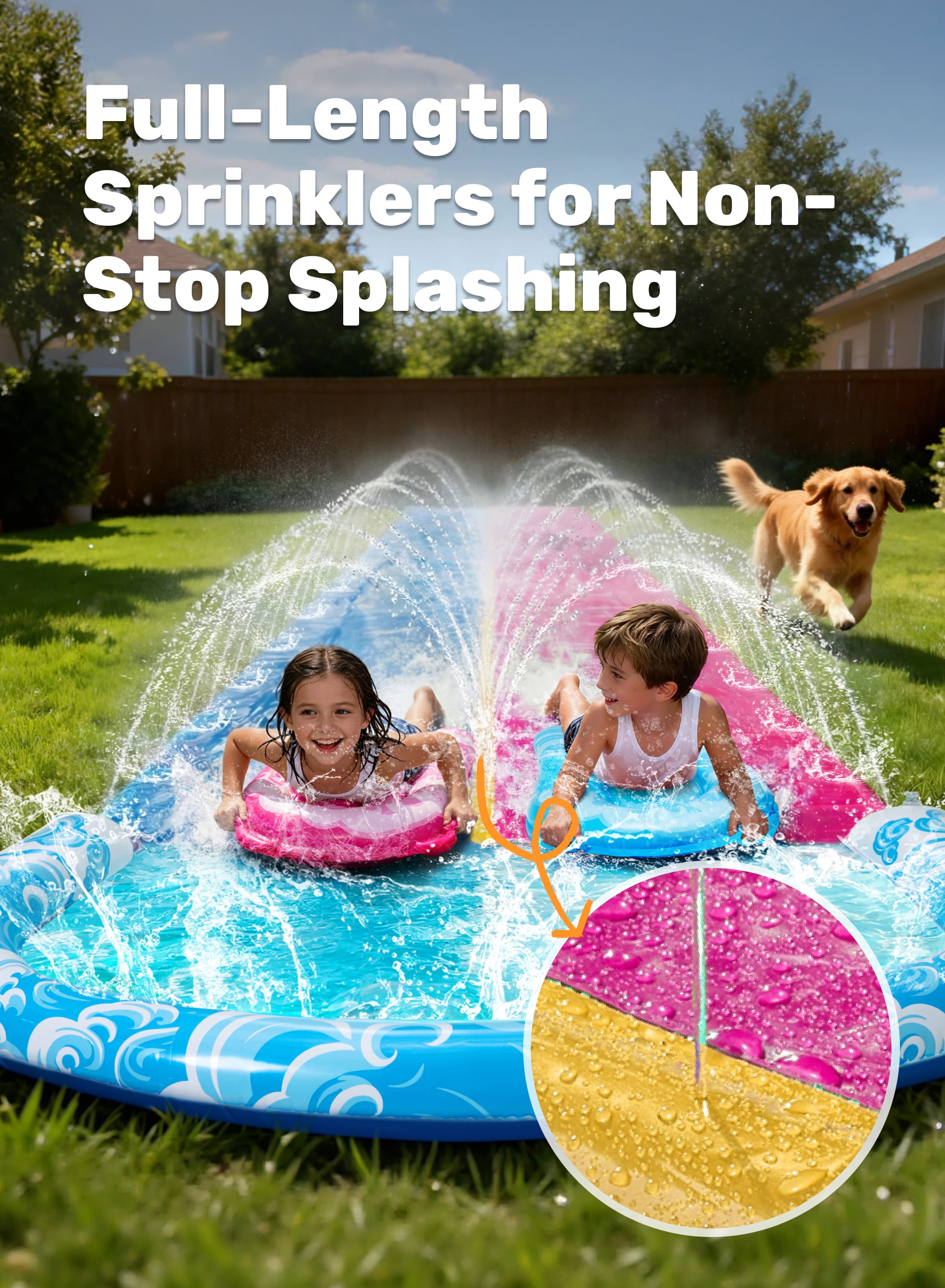 Joyfy 32.5ft Extra Long Water Slide and 2 Inflatable Boards, Heavy Duty Lawn Water Slides 2 Waterslide Slip with Sprinkler for Kids Adults