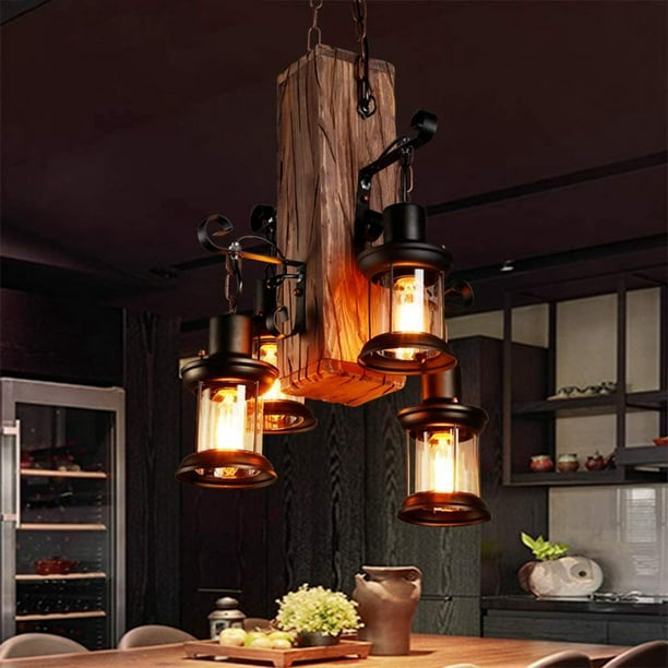 Singes 4 Light Industrial Wood, Industrial Farmhouse Lighting Collections