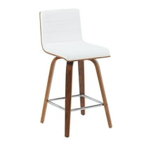 Vienna Modern Counter Height Swivel Bar Stool with Snow White Faux Leather Seat and Walnut Finished Wood Frame