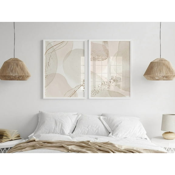 Luvia Earth Tone Abstract Art, Neutral, White Cream Beige Set Of 2, Modern Poster, Hallway Contemporary Art,, Modern Wall Decor Set 2 Prints 8x12 UNFRAMED