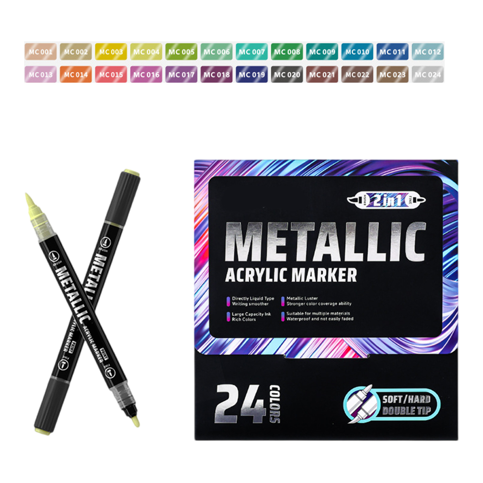 Double Headed Liquid Acrylic Paint Pen Quick Dry Metallic Acrylic Marker for Drawing Scrapbooking Card Making Journaling