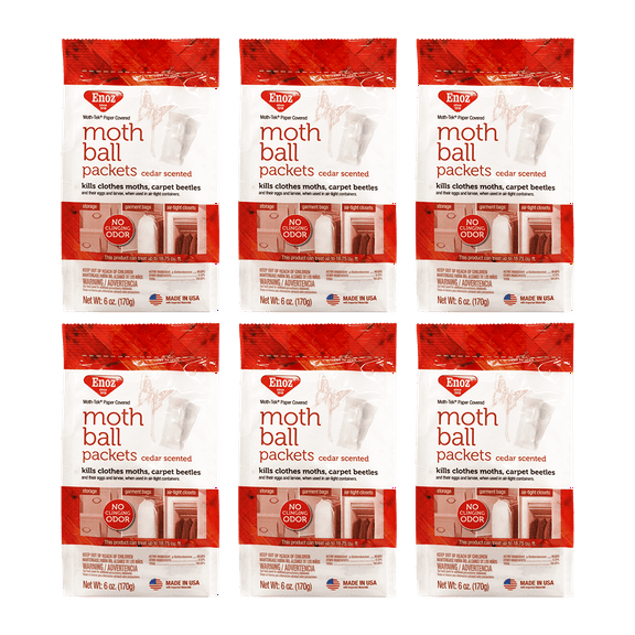 Enoz Cedar Scented Moth Ball Packets, Kills Clothes Moths and Carpet Beetles, 6 oz Bag, 6 Pack