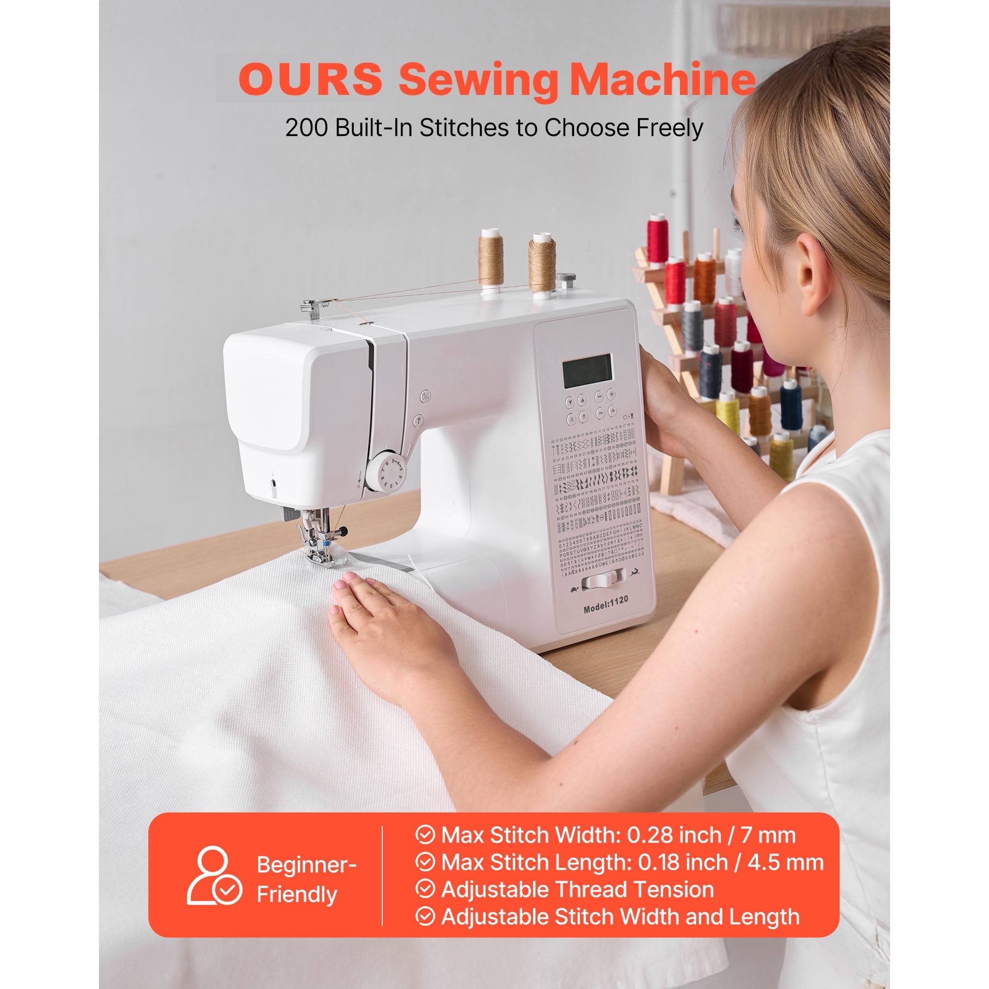 KFFKFF Computerized Sewing Machine with 200 Stitch Options, LCD Display, Foot Pedal, LED Light, Durable Metal Frame, and High-Performance Motor for Sewing Projects and Repairs