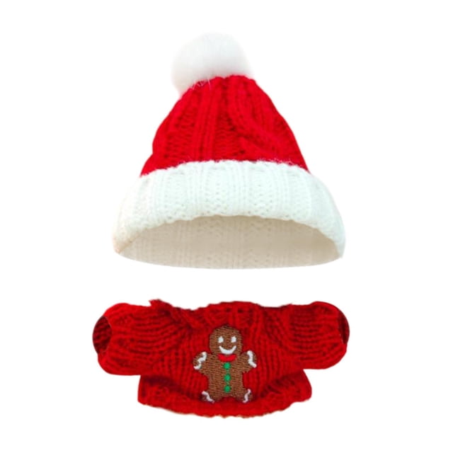 Ropa de peluche para muñecas perfke de 15 a 17 cm disfraz de Navidad suéter de hombre de jengibre con gorro de Papá Noel