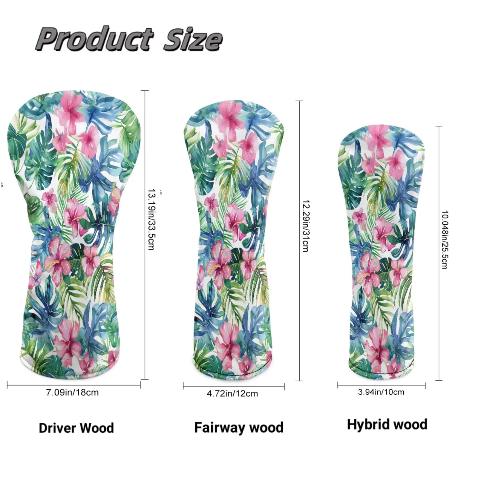 Uorisanigo 3PCS Golf Club Head Covers Set, Driver Fariway Wood Hybrid Headcover, Premium Leather Hawaiian Hibiscus Leaves Golf Club Covers for Clubs Protective, Abrasion-Resistant