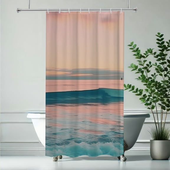 RKSupls Pastel Ocean Wave Sunset Waterproof Shower Curtain Polyester Shower Curtain with Hooks for Chic Elegant Home Bathtub Bathroom Decor Washable