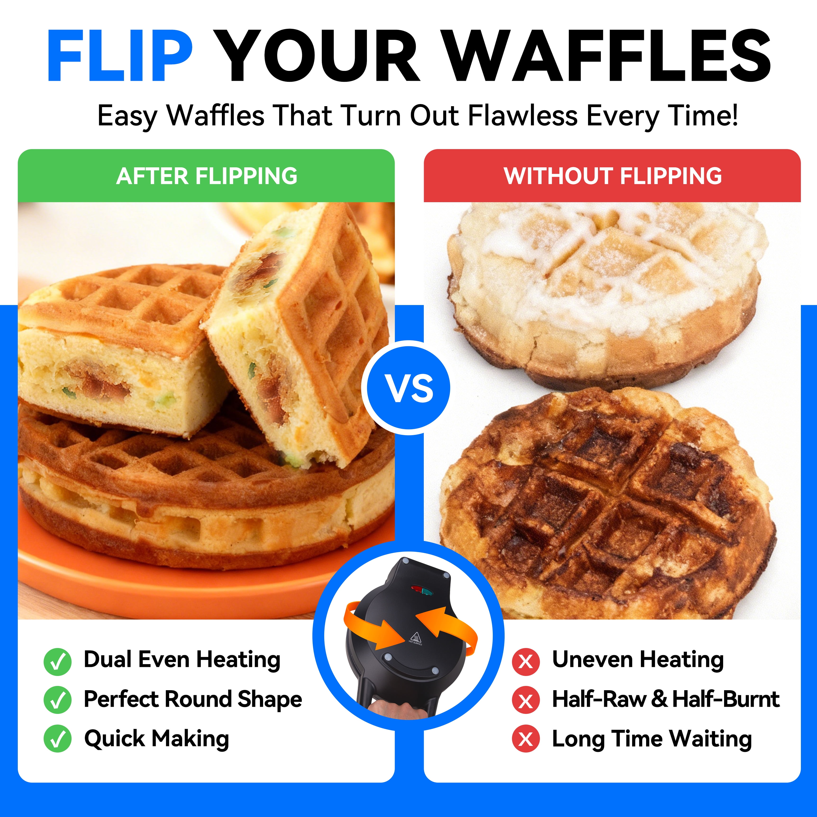 Mailand Flip Stuffed Waffle Maker, 6" Ceramic Coated Waflera Maker with Removable Waffle Ring, Thick Waffles, Graphite