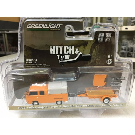 GREENLIGHT 1:64 HITCH & TOW SERIES 11 - 1978 VOLKSWAGEN TYPE 2 DOUBLE CAB PICKUP AND TRAILER