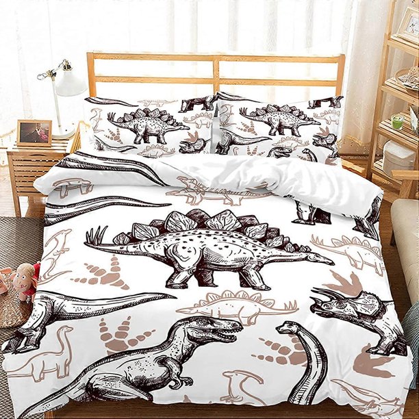 Juego de 3 fundas nórdicas de dinosaurios para niños, juego de cama individual con estampado de animales en 3D, funda de edredón para niño con cierre de cremallera, suave edredón infantil.