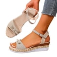 thumbnail image 4 of Lenago Sandals Women Casual Spring And Summer Versatile Beach Wedge Sandals Solid Color Peep Toe Open Toe One-Strap Buckle Sandals 43, 4 of 9