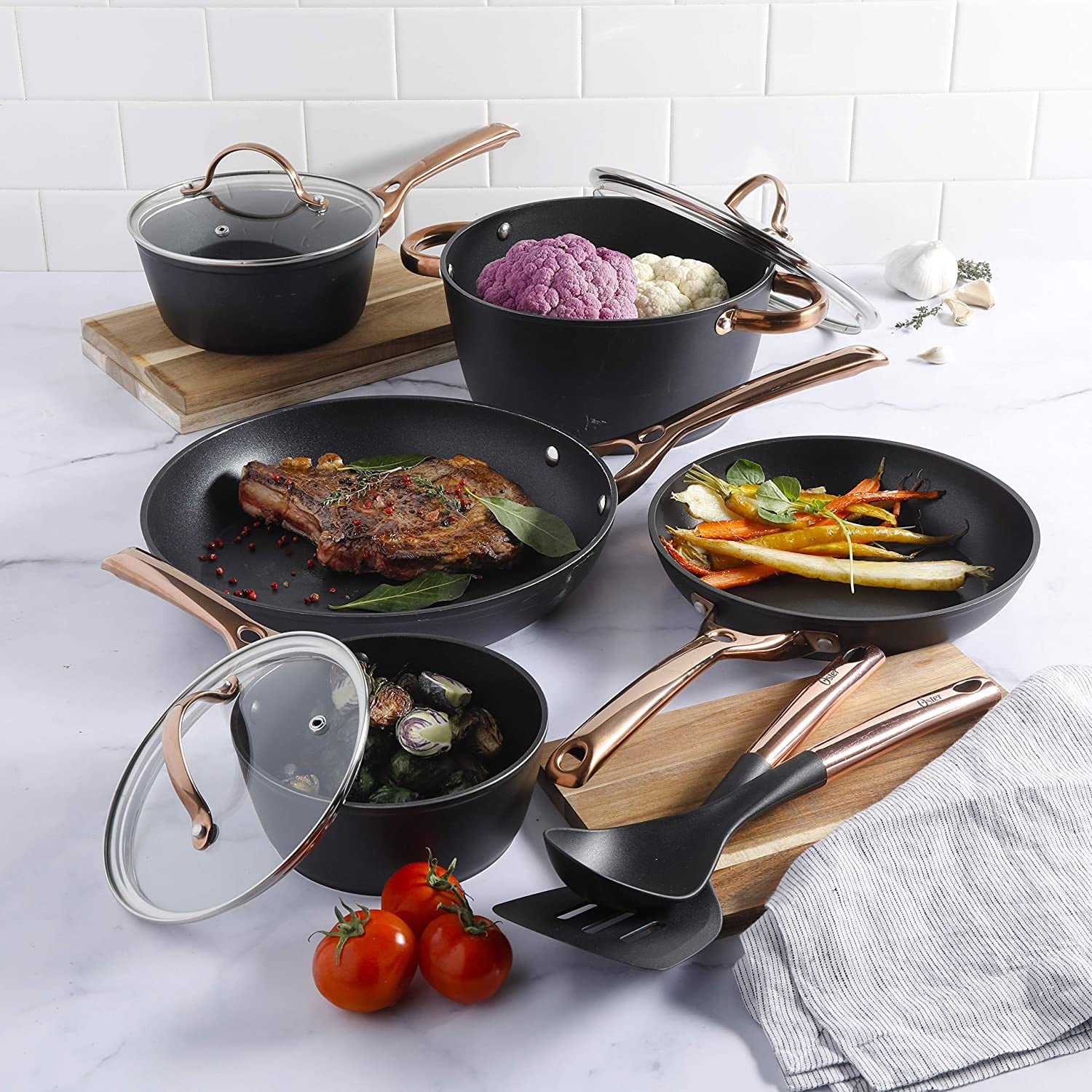 Oster 10-Piece Non-Stick Aluminum Cookware Set in Black and Grey