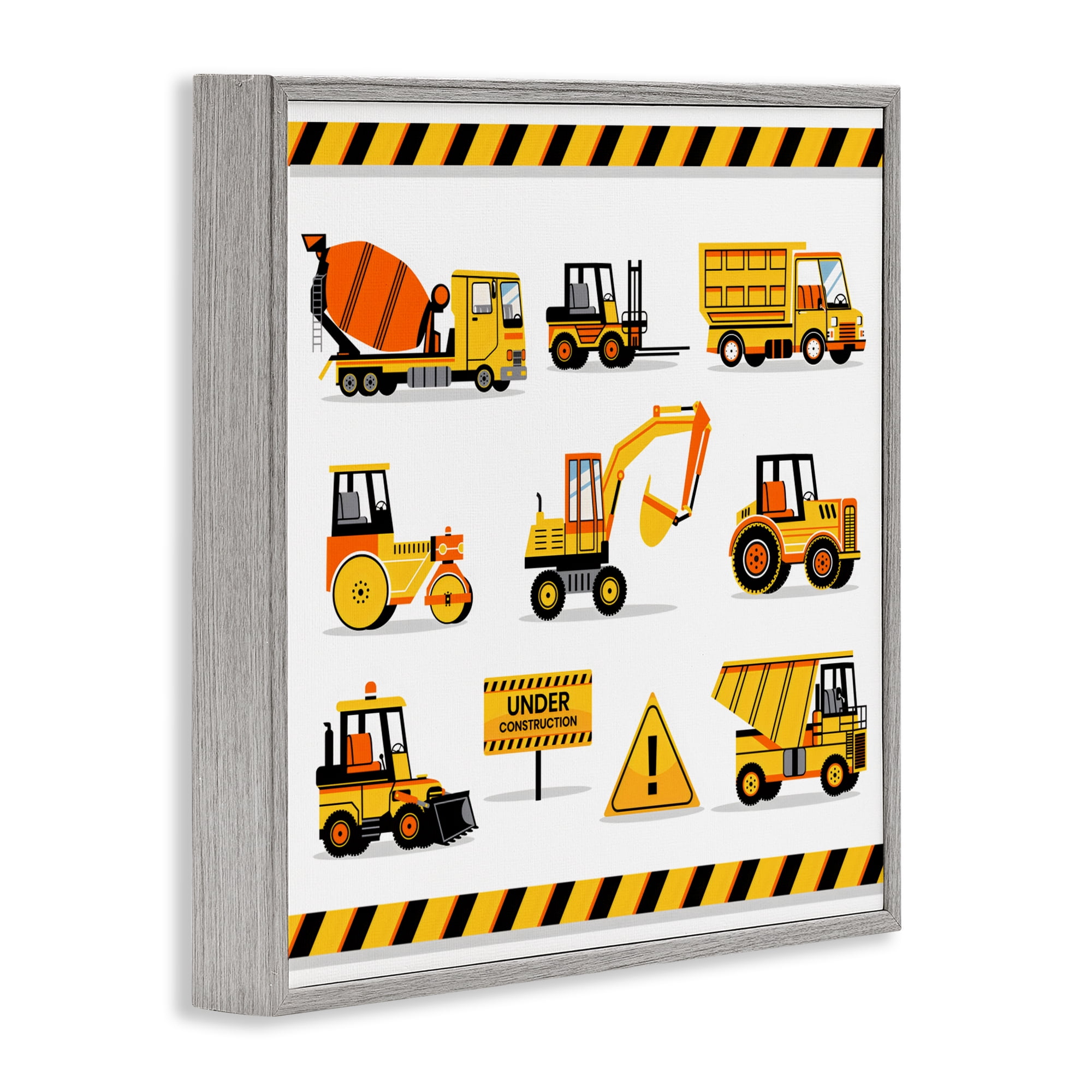 Stupell Industries Construction Vehicles with Warning Gray Framed Giclee Art, design by Creative Studio