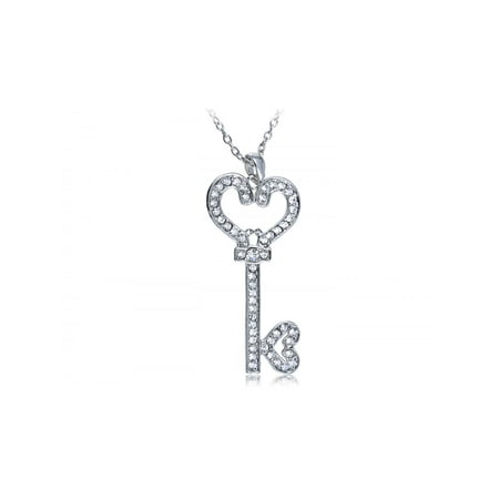 Gunmetal Heart - Gunmetal Tone Clear Crystal Rhinestone Heart Key Lock Secret Pendant Necklace