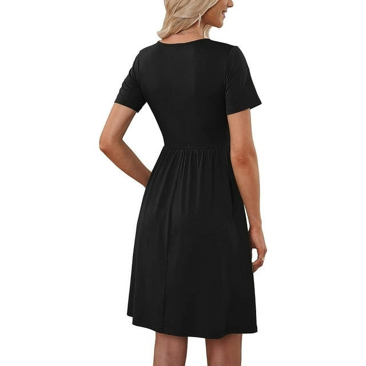 Women's Summer Dresses Casual Short Sleeve Dresses Loose Button Elastic Waist Dress with Pockets