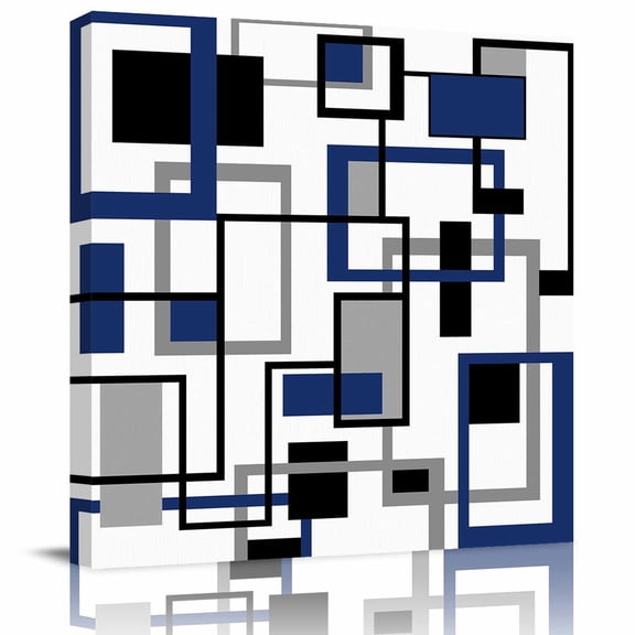 Framed Canvas Wall Art for Living Room Modern Geometric Abstract Wall Decor, Mid Century Blue Aesthetic Paintings for Bedroom Office Kitchen Bathroom, Ready to Hang Artwork Wall Pictures 8x8 Inch