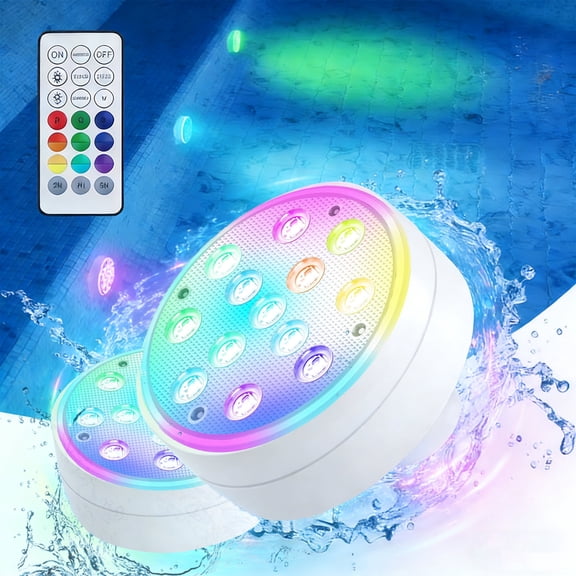 MUSICOZY Led Pool Lights, 2 Packs Upgraded Rechargeable Submersible Pool Lights with Remote IP68 Waterproof 16 Colors Hot Tub Underwater Pool Lights for Above Ground Inground Pool, Bath, Party, Vase