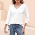 thumbnail image 5 of Outfmvch Elbow Length Tee Shirts for Women,Gradient Shirt,Tunic Tee,V Neck 3/4 Sleeve Tops Color Block/Solid Shirts Basic Tees,3/4 Sleeve Tunic Tops for Women,Top for Women White 2XL, 5 of 7