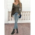 thumbnail image 4 of Solid Color Women's V-Neck Top - Loose-Fit Long Sleeve Shirt with Button Cuffs, for Layering or Outerwear Autumn Winter, 4 of 4