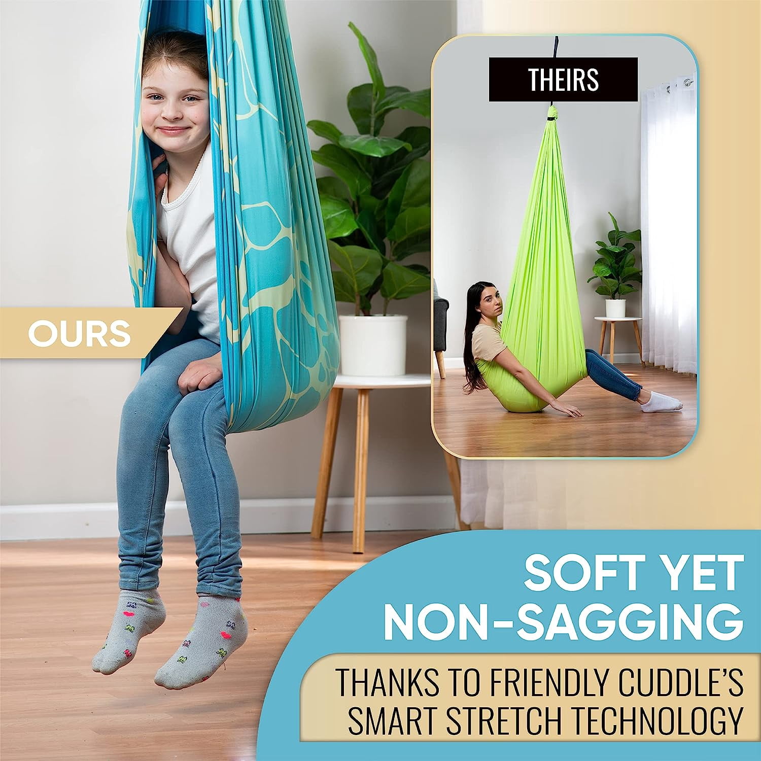 Friendly Cuddle Sensory Swing for Kids & Adults Cocoon Hammock, Marble Blue & Yellow