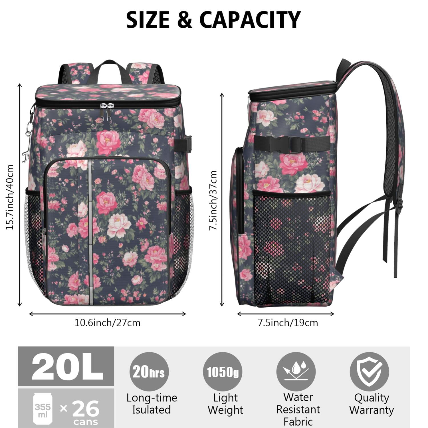 Travel Cooler Bag - Pioneer Flower Camping Beer Cooler Backpack with Bottle Opener- Waterproof Insulated Picnic Backpacks - Cooler Bag for Beach