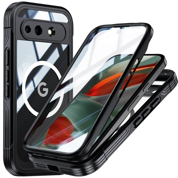 Lunvic for Google Pixel 10A Rugged Case, Full-Body Water-Resistant Protection, Magnetic Ring, Front Frame with 9H Screen Protector, Black