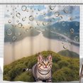 thumbnail image 1 of Whimsical Tabby Cat Shower Curtain - Bubbles & Nature Design for Fun Bathrooms, 1 of 4