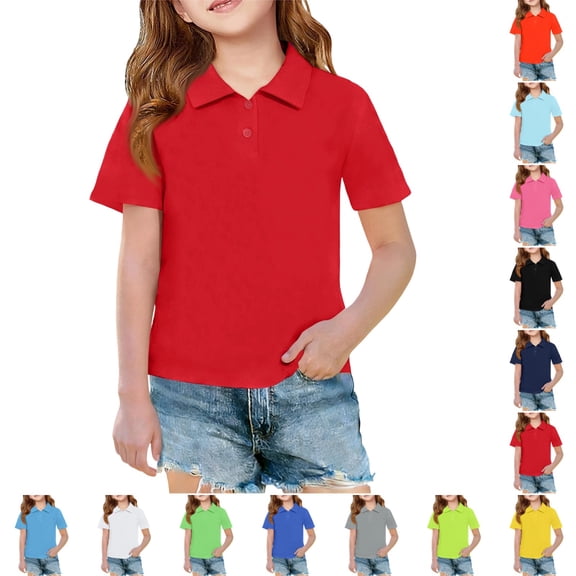 LTTVQM Boys Girls Short Sleeve Polo Shirts Casual Basic Slim Fit Collared Lightweight School Uniform Trendy Back to School Breathable Workout Pique Golf Shirt