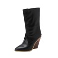 thumbnail image 1 of NECHOLOGY Botas Mujer Adulto Femenino Zapatos Botines mujer Botas de tacón grueso con cremallera lateral de cuero de color sólido retro a la moda para mujer (Black, 8), 1 of 7