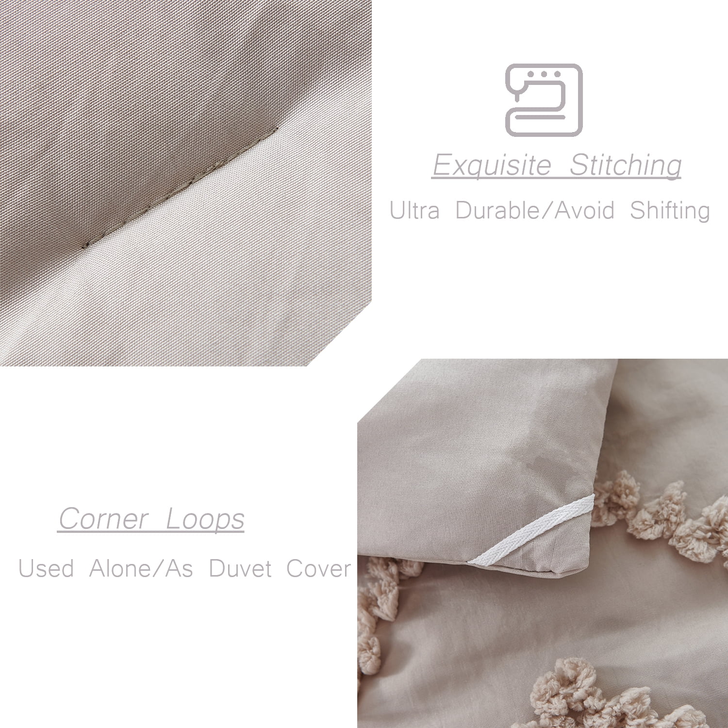 RYNGHIPY 3 Pcs Tufted Comforter Set Queen Size Gray Geometric Boho Style Bed Set Bohemian Shabby Chic Bedding Set for Girls Women Men (Queen, Grey)