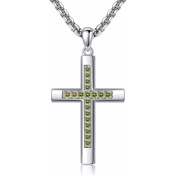 JUSORA Cross Necklace for Women Men 925 Sterling Silver Cross Pendant August Birthstone Jewelry Birthday Gifts for Mom, Dad, Husband, Wife, Friends