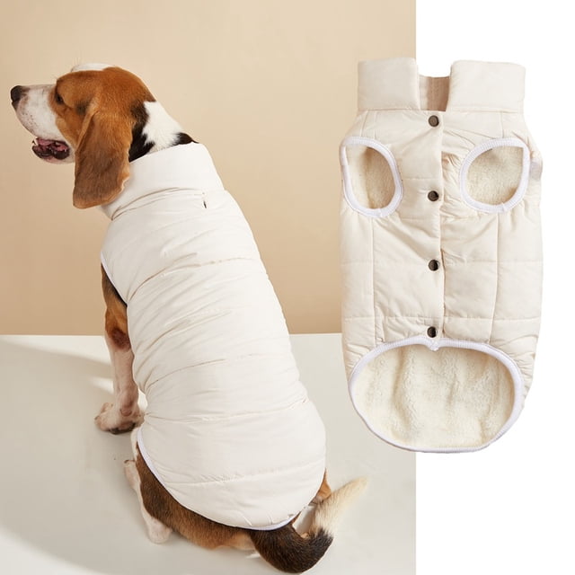 Namzi Chaqueta de invierno cortavientos para perros, abrigo cálido para perros, ropa para mascotas con 2 capas forradas de polar para perros pequeños, medianos y grandes (L, blanco).