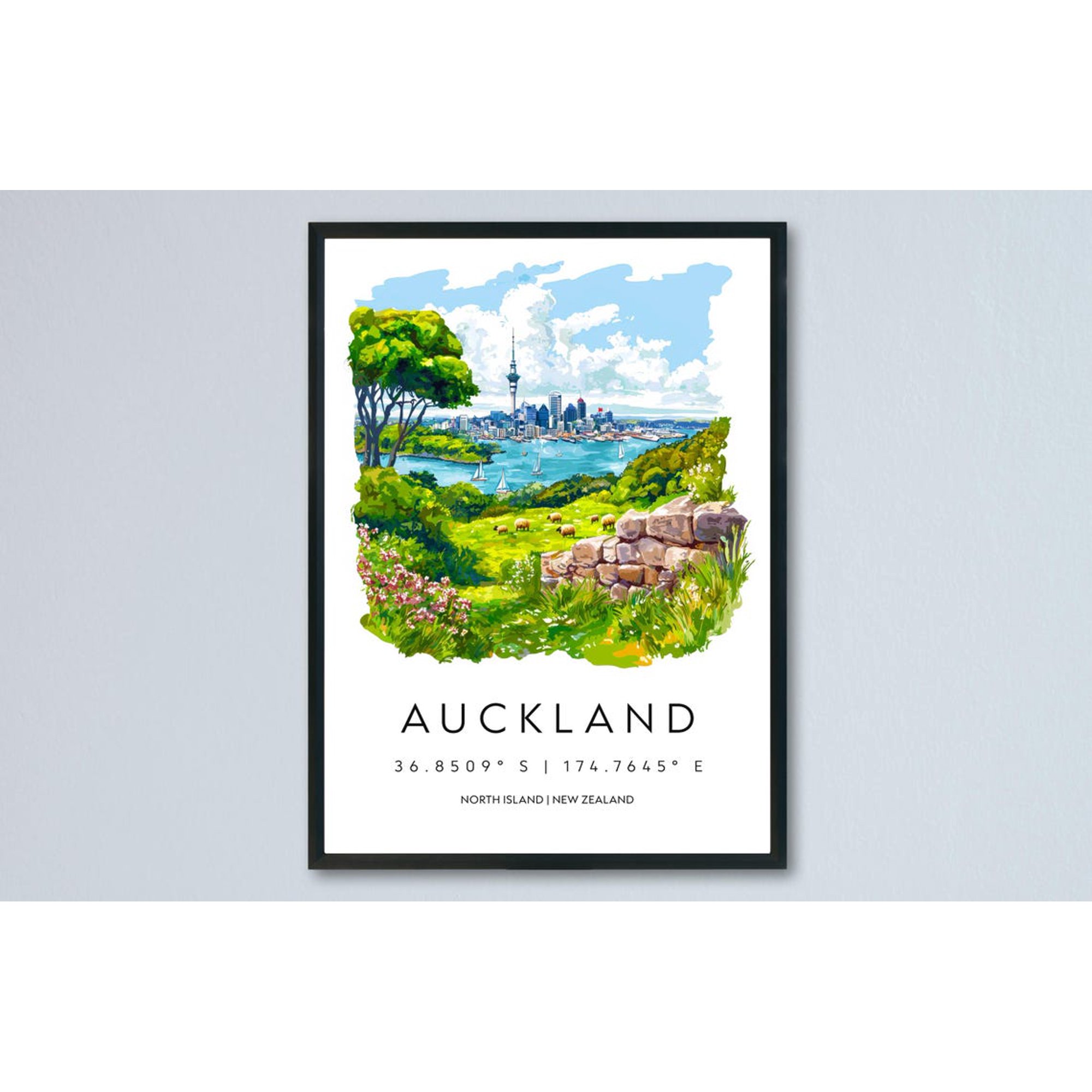 Auckland Poster Auckland Travel Print Auckland Wall Art Auckland Cityscape Painting New Zealand Souvenir Decor, Poster Only