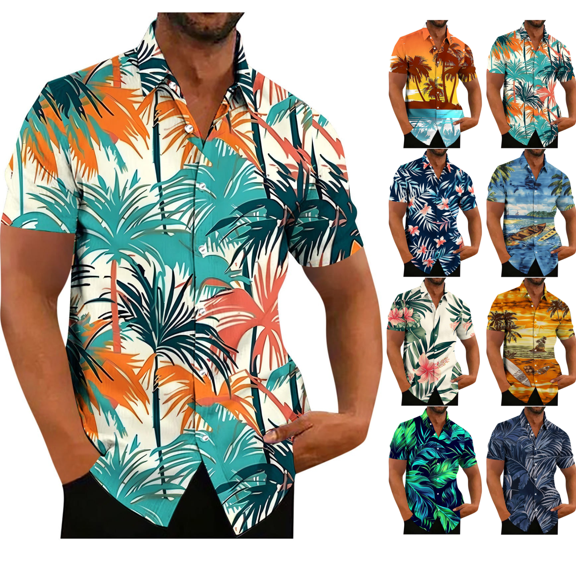 QATAINLAV Hawaiian Shirt for Men Short Sleeve Button Down Shirts Stretch Casual Breathable Print Tops Outdoor Vacation Beach Shirts