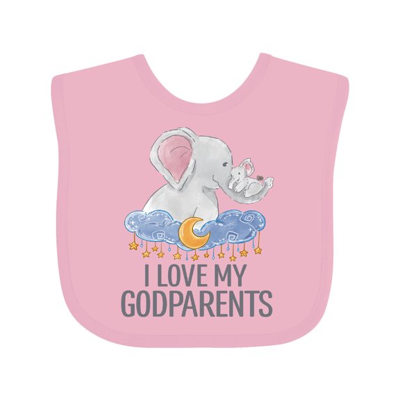 Inktastic I Love My Godparents Cute Elephants in Night Sky Boys or Girls Baby Bib