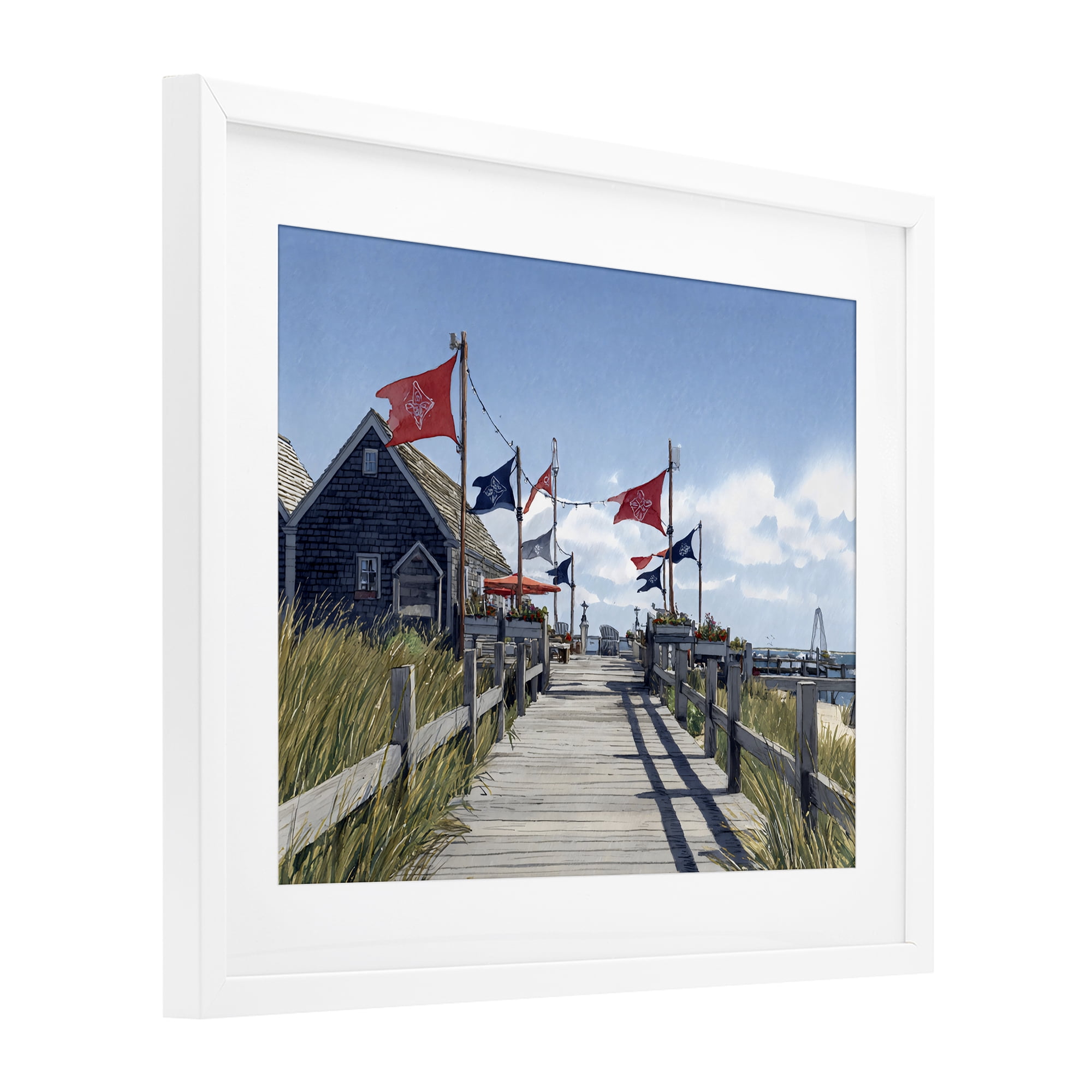 Stupell Industries Summer Boardwalk Stroll White Framed Print Under Glass, design by Franklyn Gregory