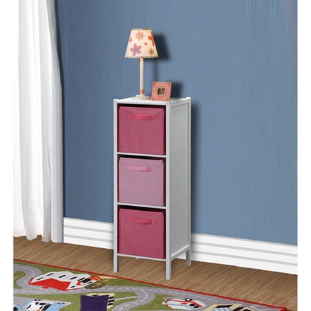 Badger Basket - Three-Cubby Tall Storage Unit, White/Pink