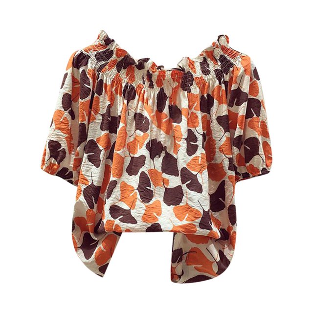 Kcodviy Hauts à Manches Courtes Blouse Ample en Satin Manches Longues Épaule Imprimé en Chiffon Blouses en Lin pour Femmes Blouse Décontractée Froide pour Femmes