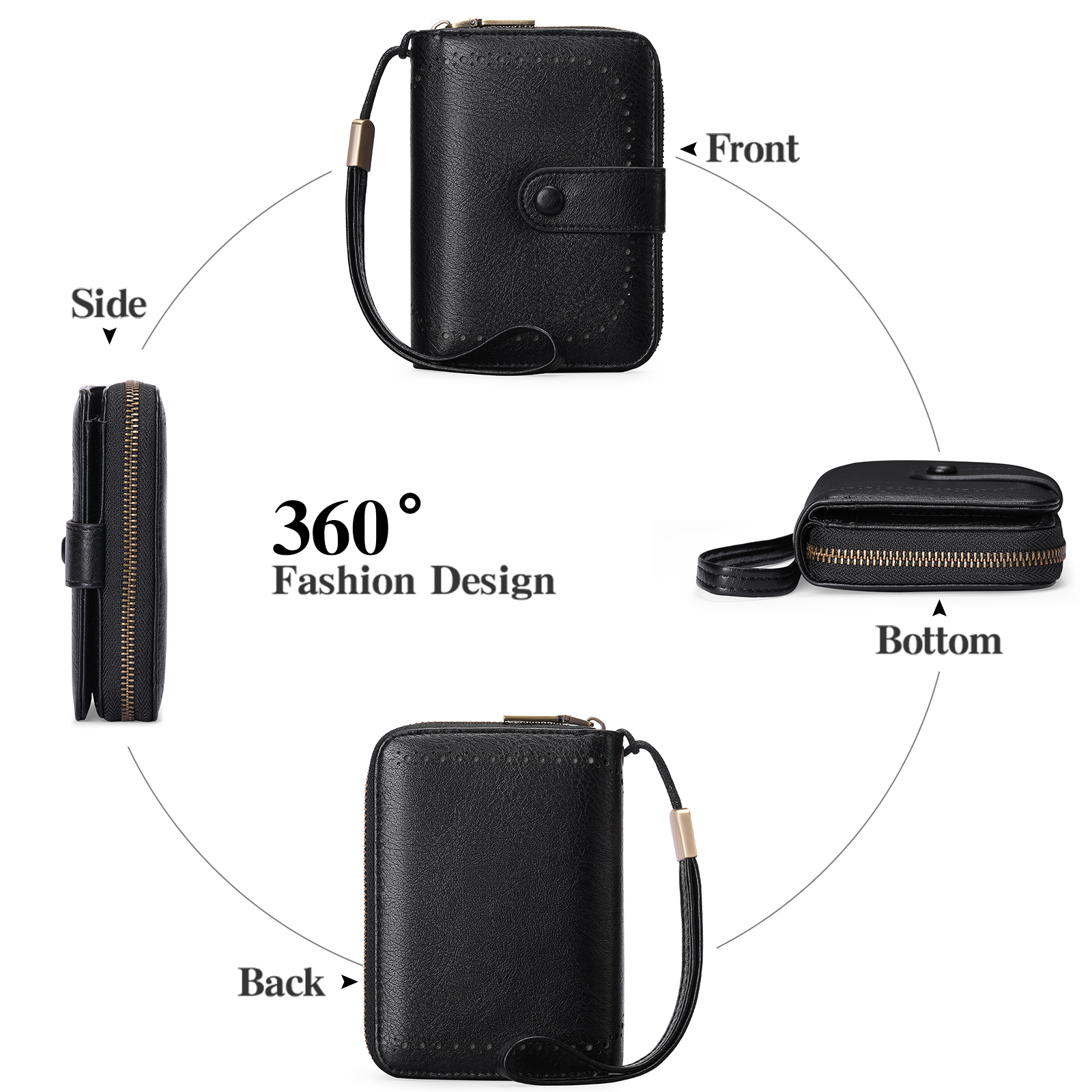 SENDEFN Women's Leather Wristlet Card Wallet, Black photo 3