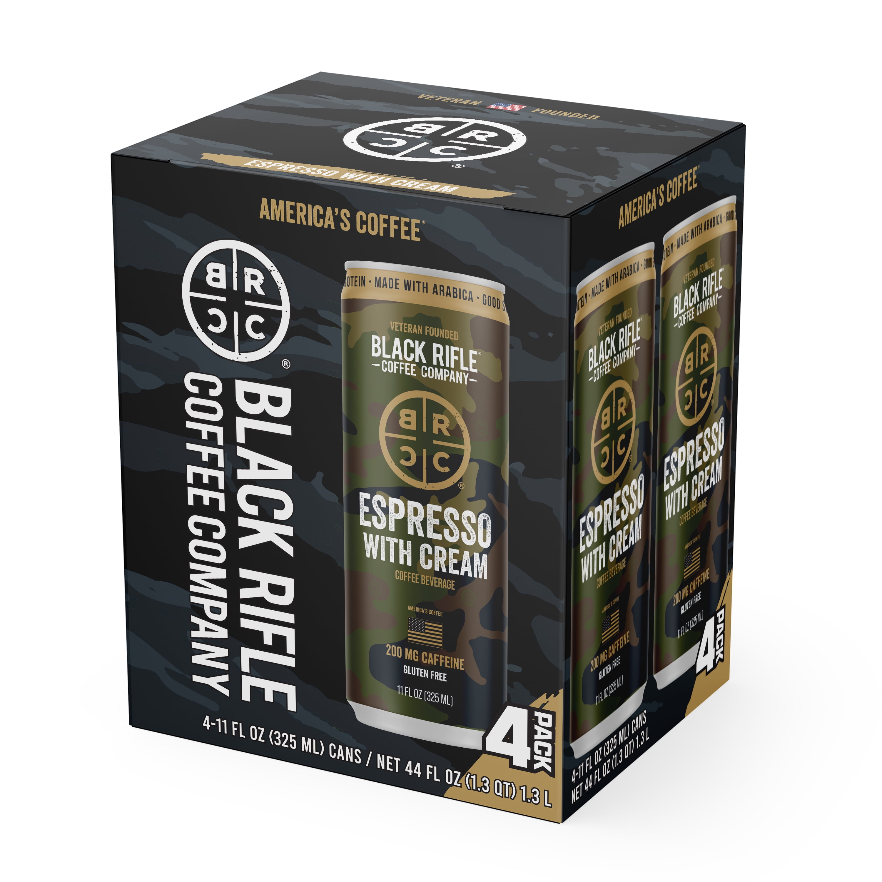 Black Rifle Coffee Company Iced Espresso with Cream, Ready to Drink for Instant Energy 4 Pack, 11oz, Can